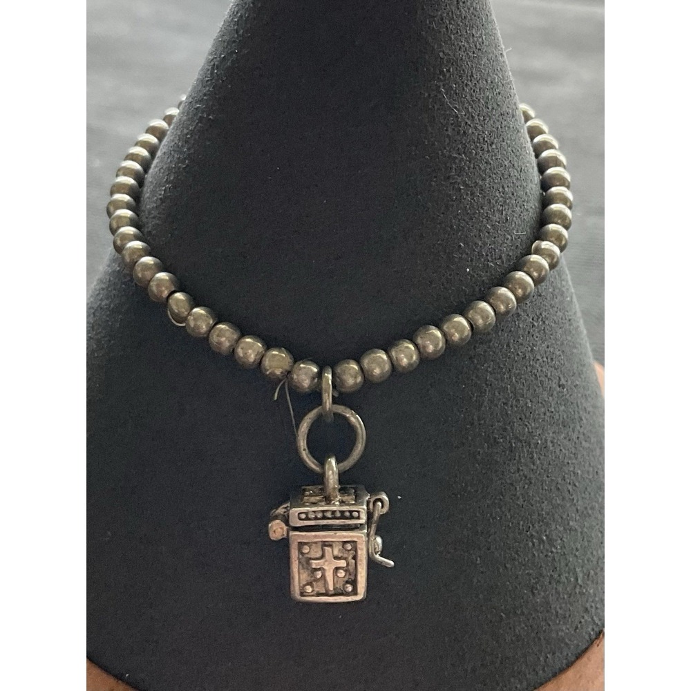Vintage sterling silver stretchy bracelet With prayer box charm Estate Jewelry